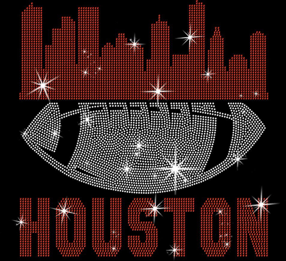 Houston Rhinestone Football T-Shirt: Dazzling Game Day Tee