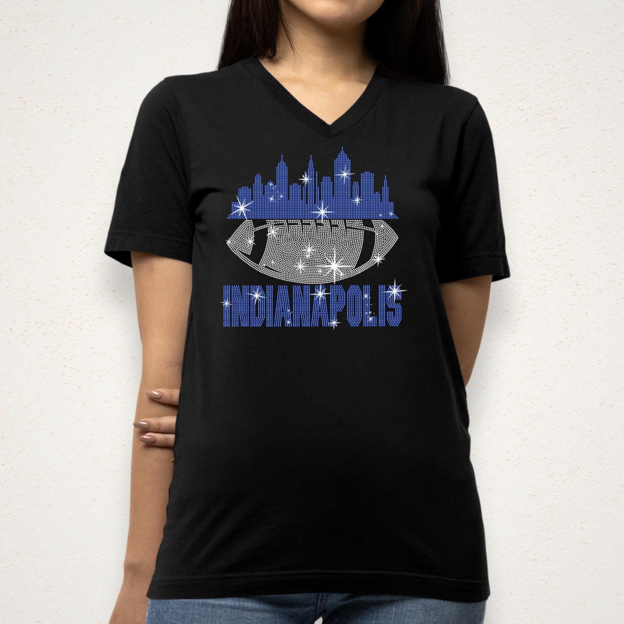 Indianapolis Rhinestone Football T-Shirt: Game Day Tee for Fans