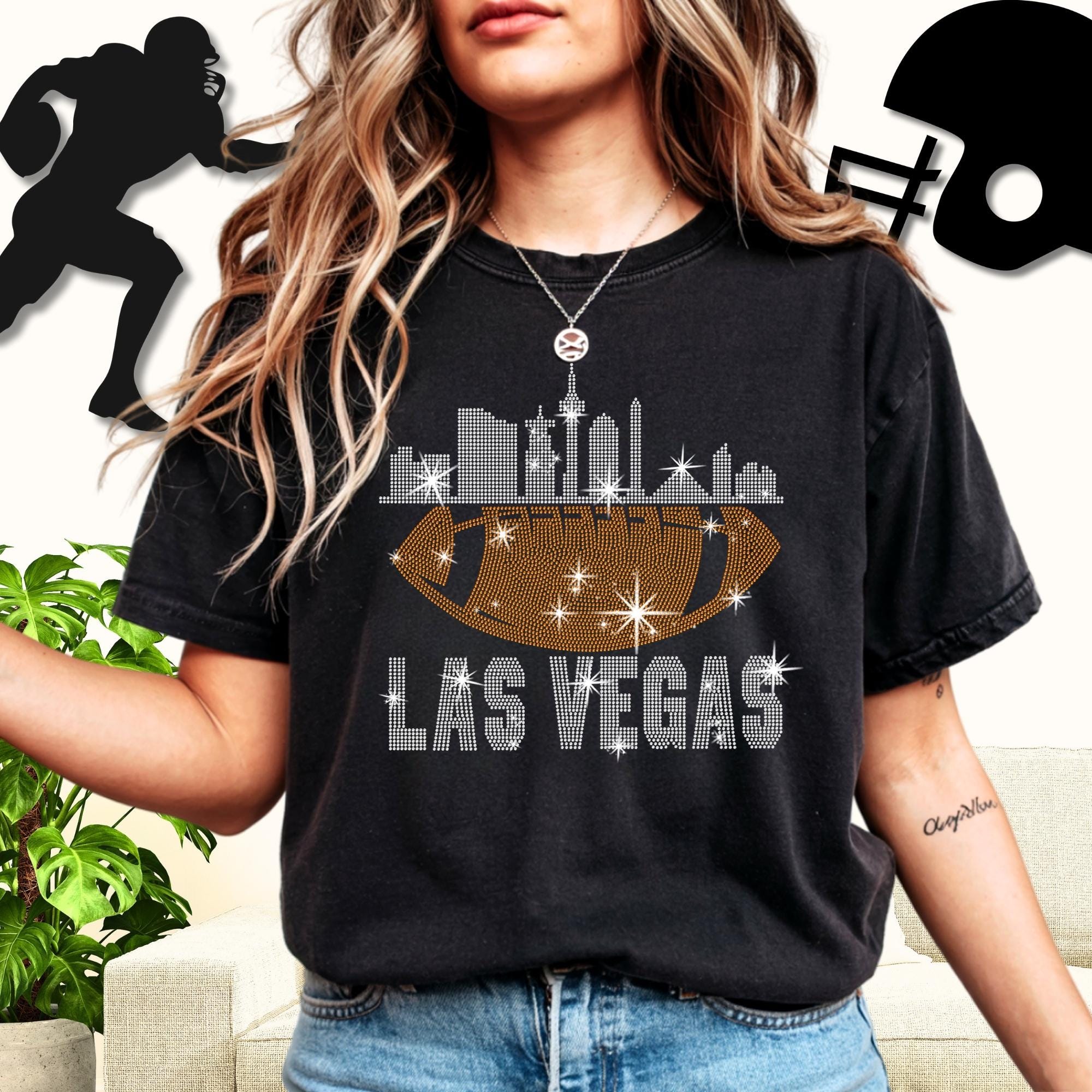 Las Vegas Rhinestone Football Shirt: Trendy Game Day Tee Main image