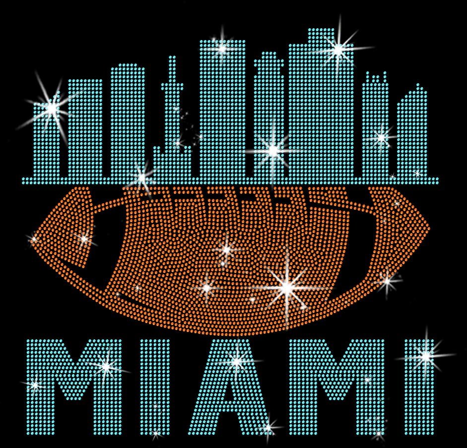 Miami Rhinestone Football Tee: Sparkling Game Day Shirt