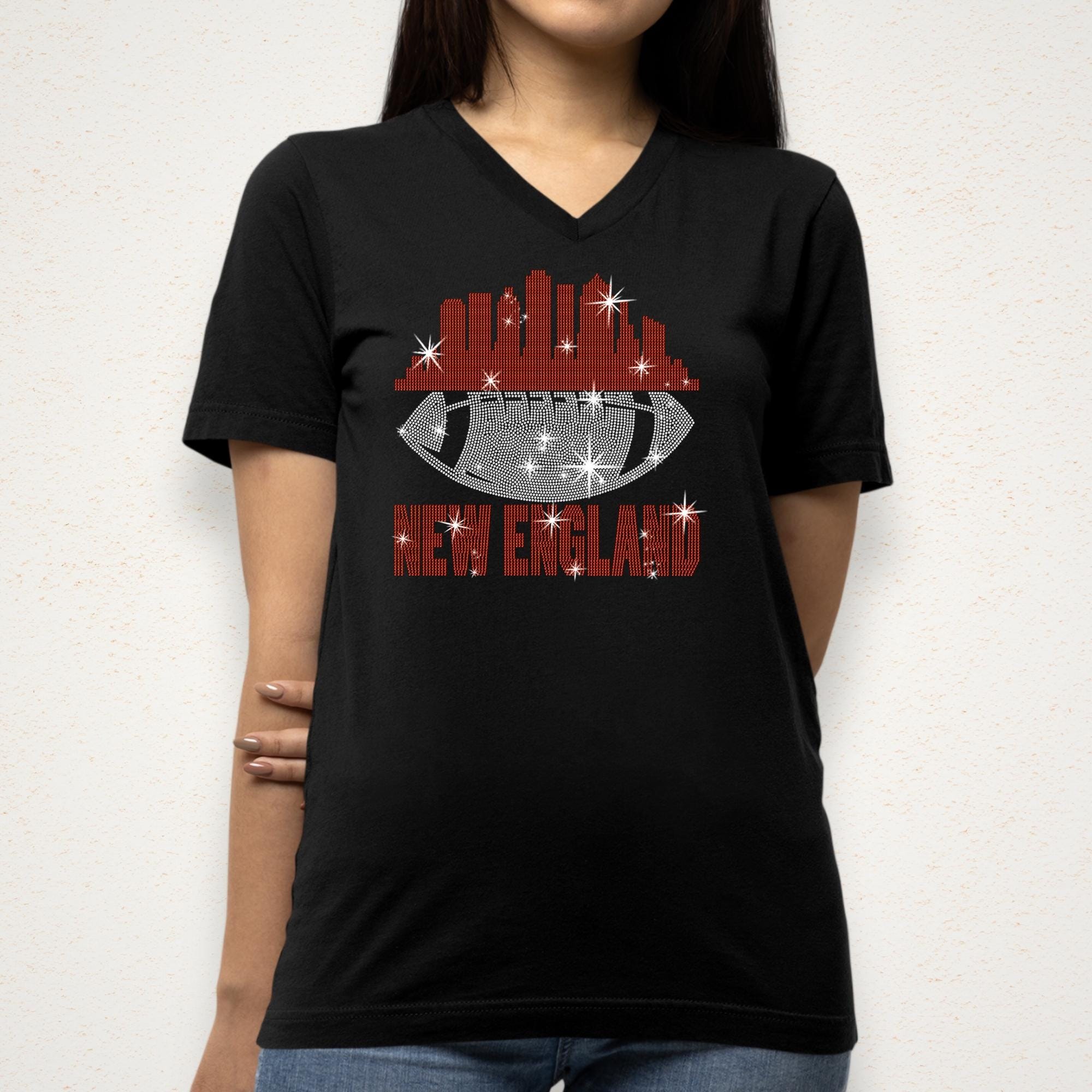 New England Rhinestone Football Fan T-Shirt: Sparkling Game Day Tee