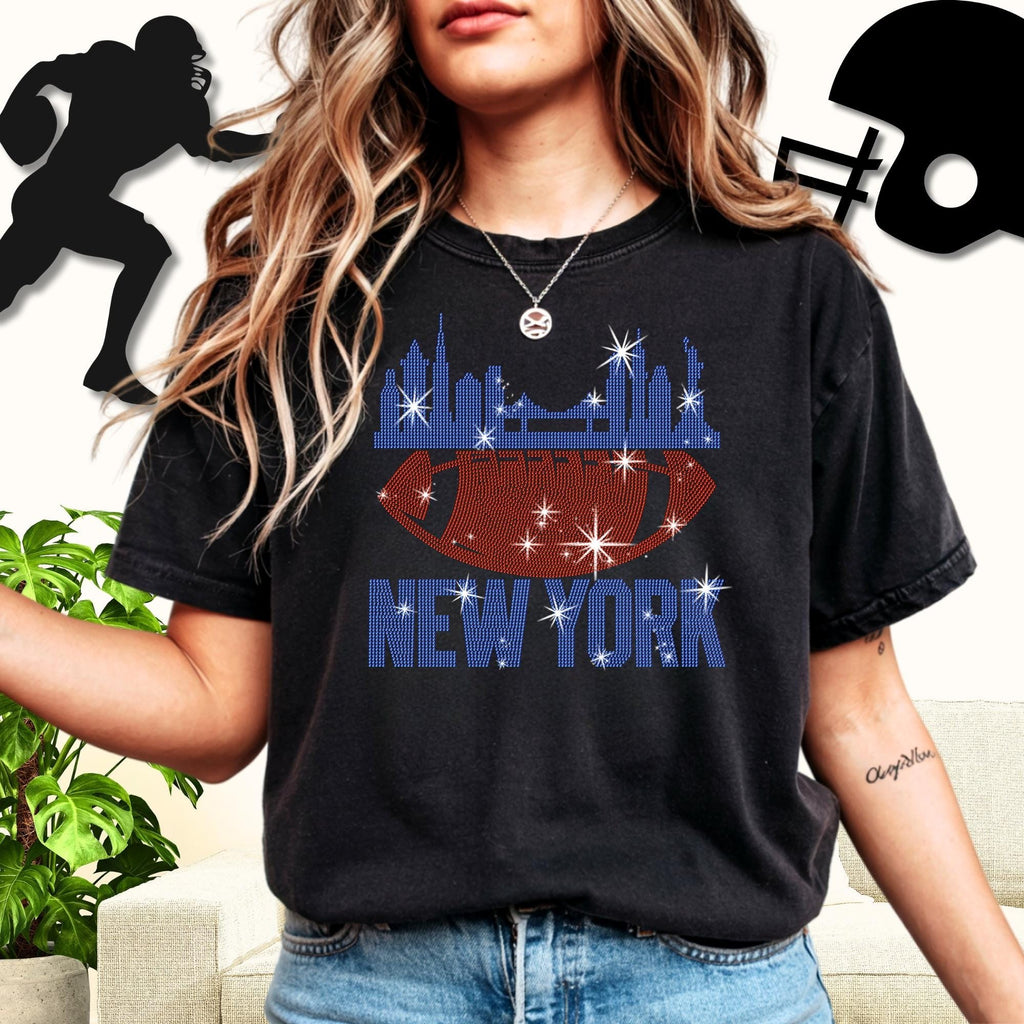 Rhinestone New York Football Fan Tee: Sparkling Game Day Shirt