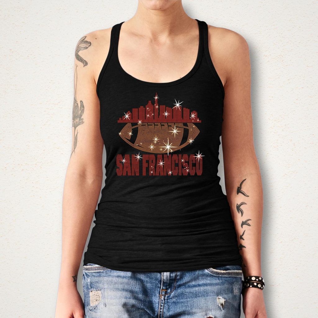 San Francisco Rhinestone Football Shirt: Game Day Bling Tee