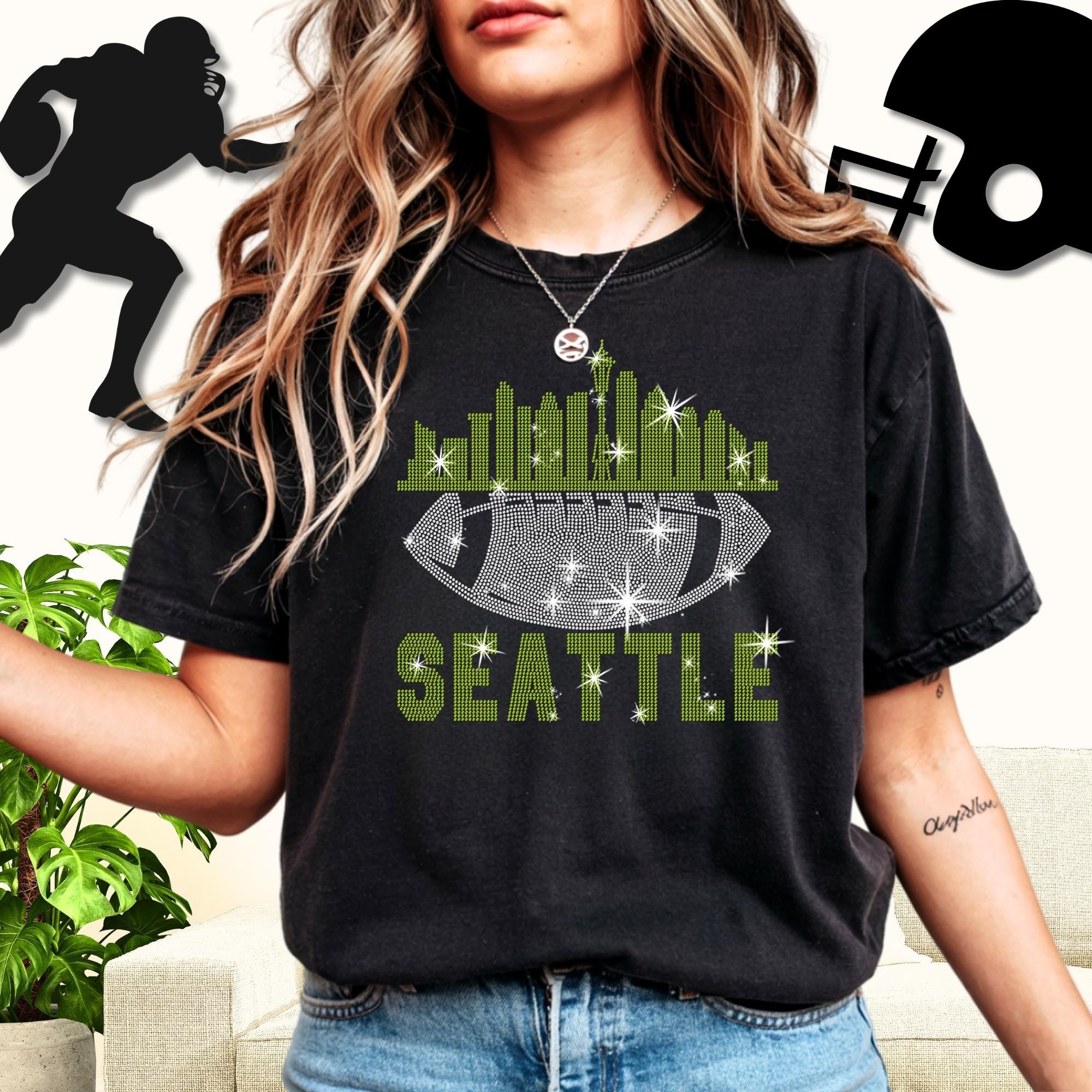 Seattle Rhinestone Football Shirt: Glitter Game Day Tee Main image