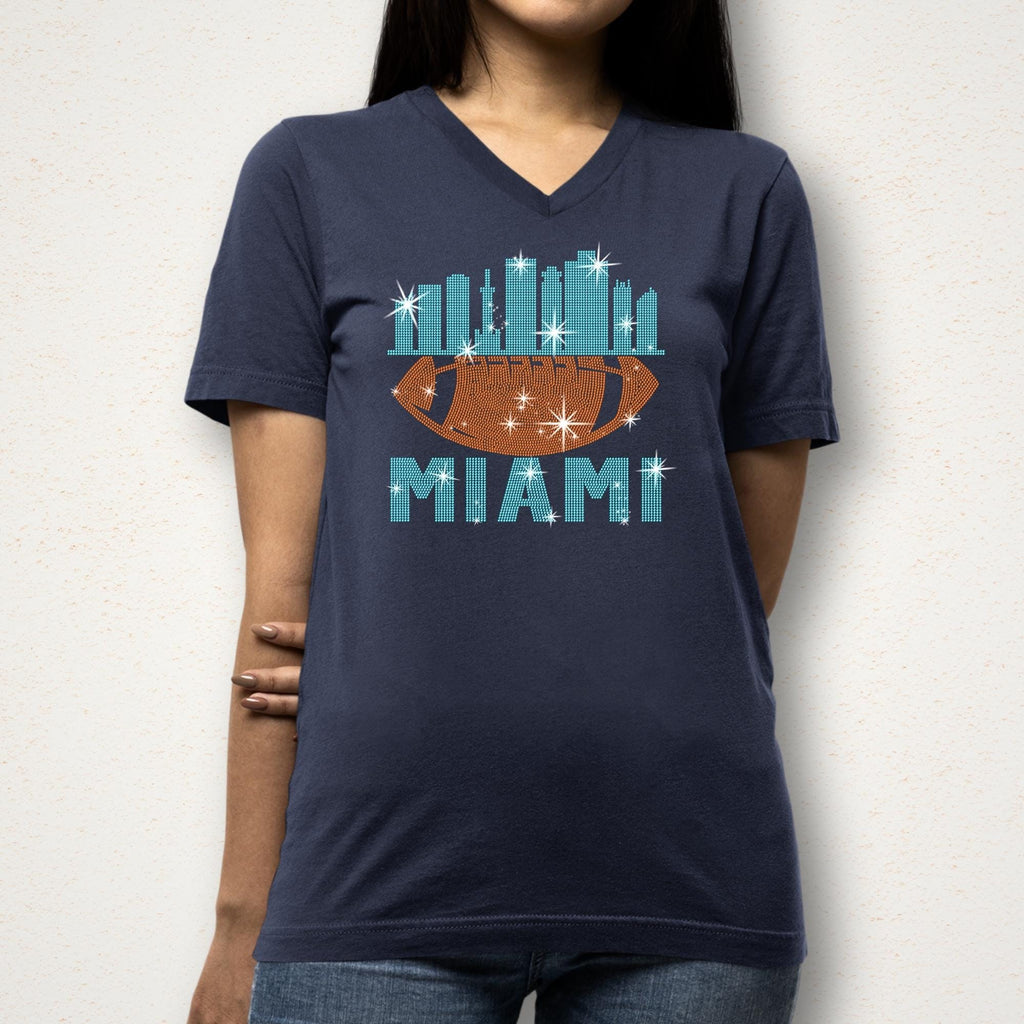 Miami Rhinestone Football Tee: Sparkling Game Day Shirt