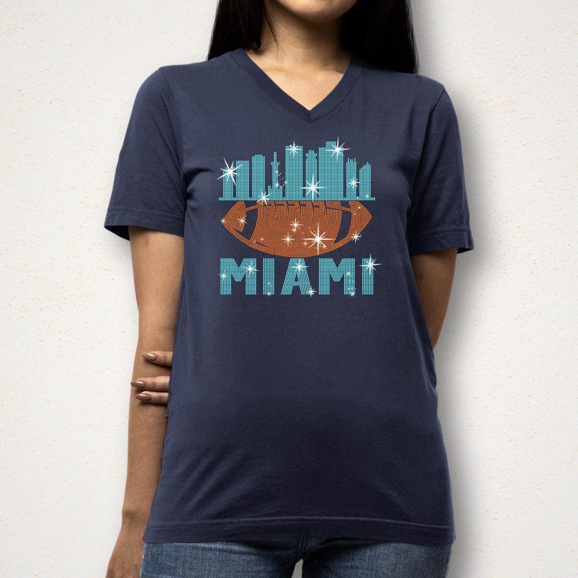Miami Rhinestone Football Tee: Sparkling Game Day Shirt