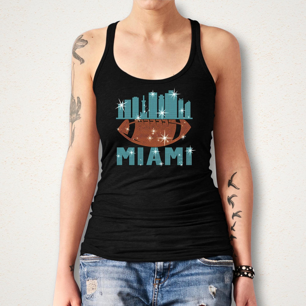 Miami Rhinestone Football Tee: Sparkling Game Day Shirt