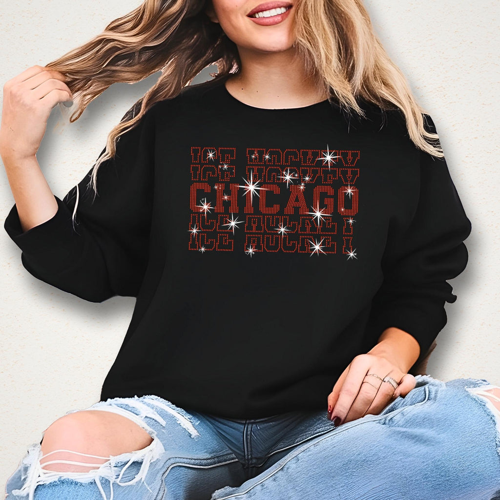 Chicago Ice Hockey Rhinestone Shirt: Hockey Game Day Tee for Men or Women