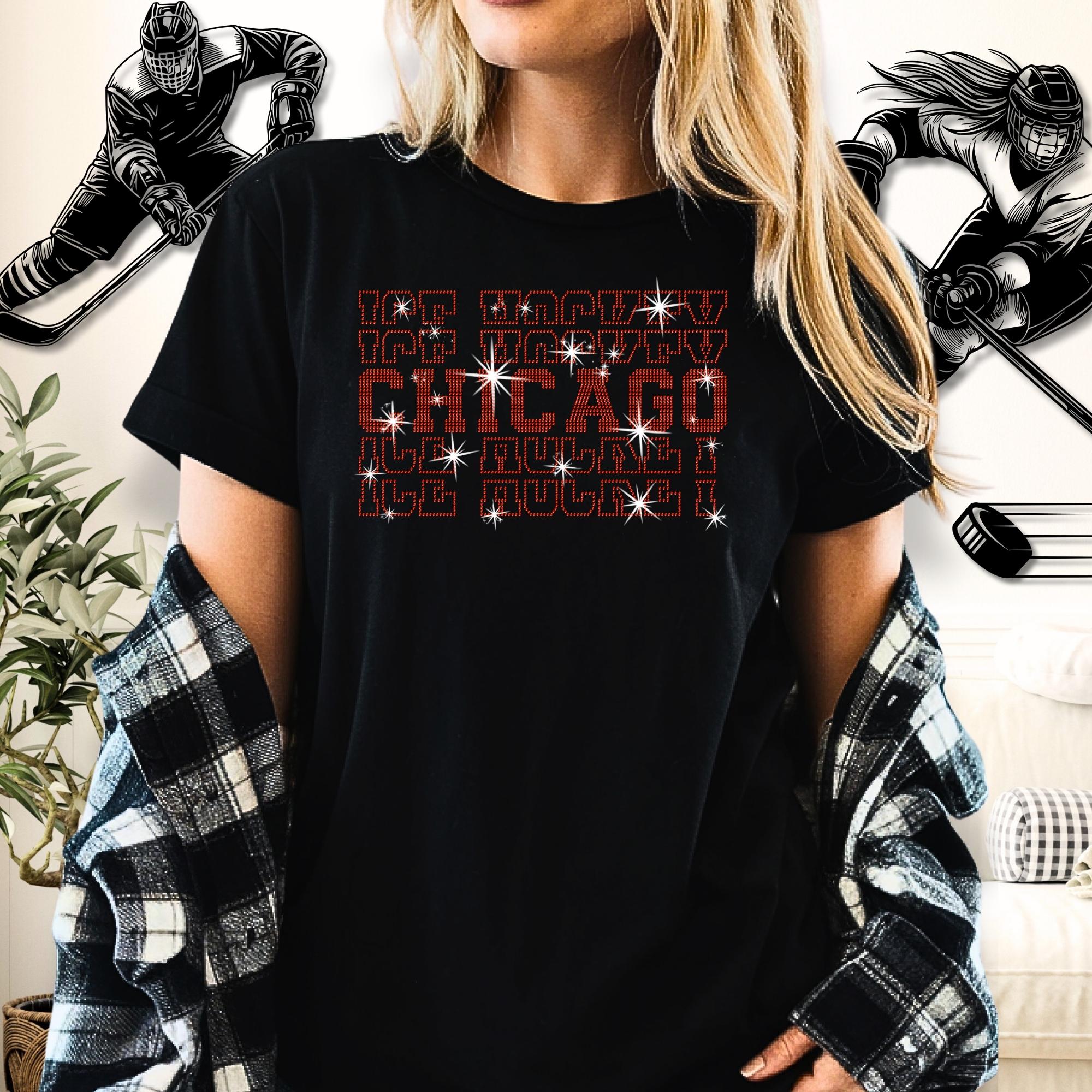 Chicago Ice Hockey Rhinestone Shirt: Hockey Game Day Tee for Men or Women