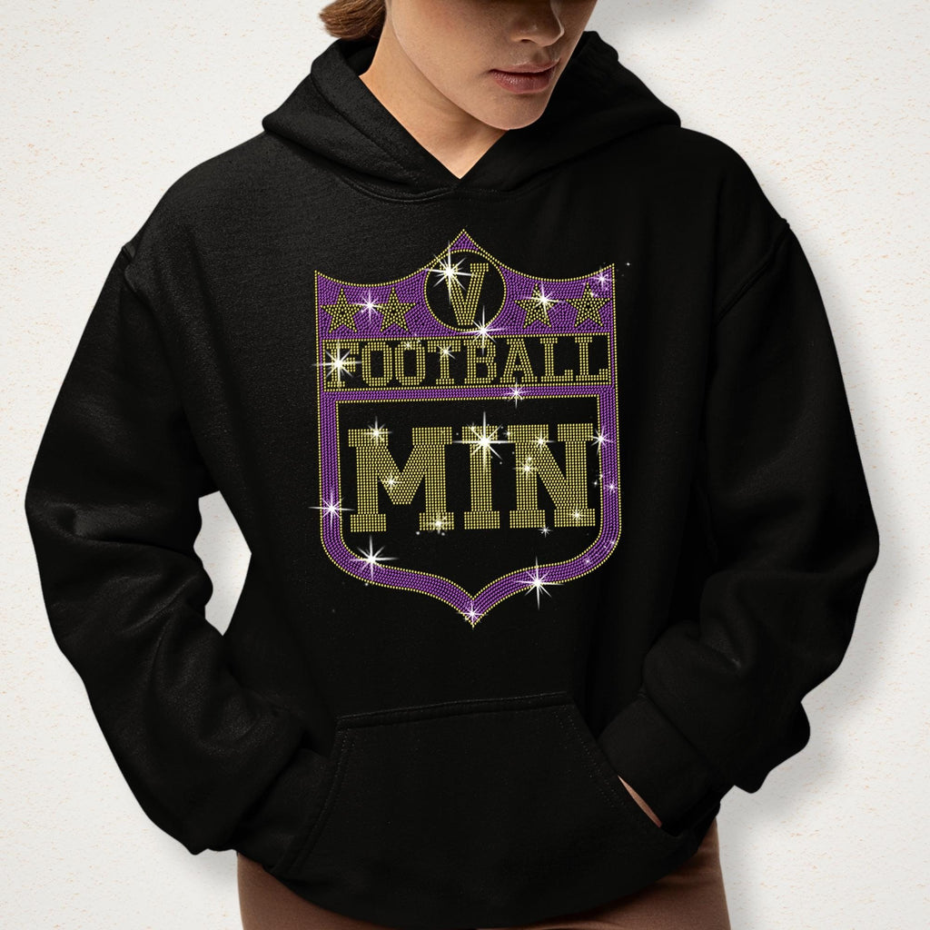 Minnesota Rhinestone Football Shield Design Shirt: Game Day Tee