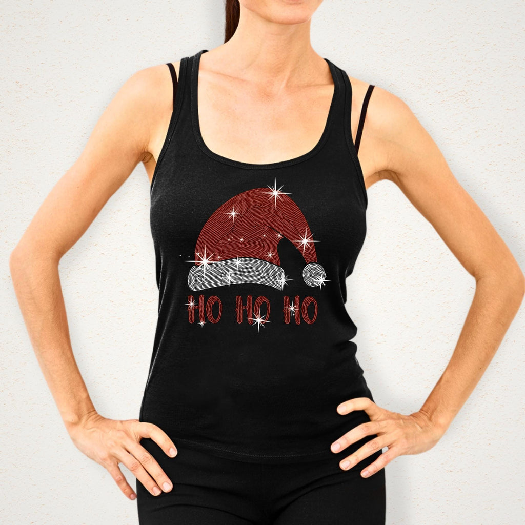 Ho Ho Ho Santa Hat Rhinestone Shirt: Christmas Holiday Bling Tee