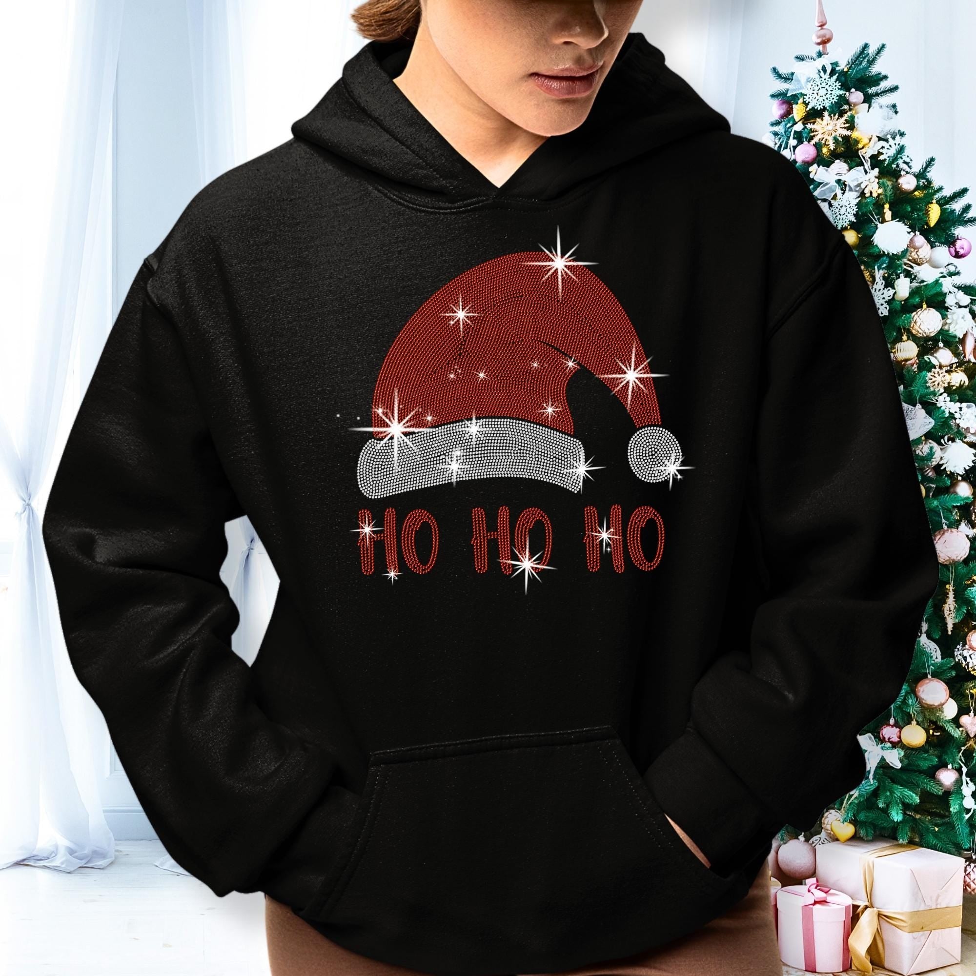 Ho Ho Ho Santa Hat Rhinestone Shirt: Christmas Holiday Bling Tee