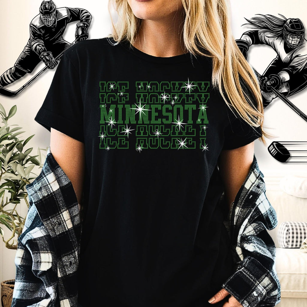 Minnesota Ice Hockey Rhinestone Shirt: Hockey Game Day Season Outfit