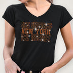 New York Ice Hockey Rhinestone Shirt: Bling Hockey Fans Tee