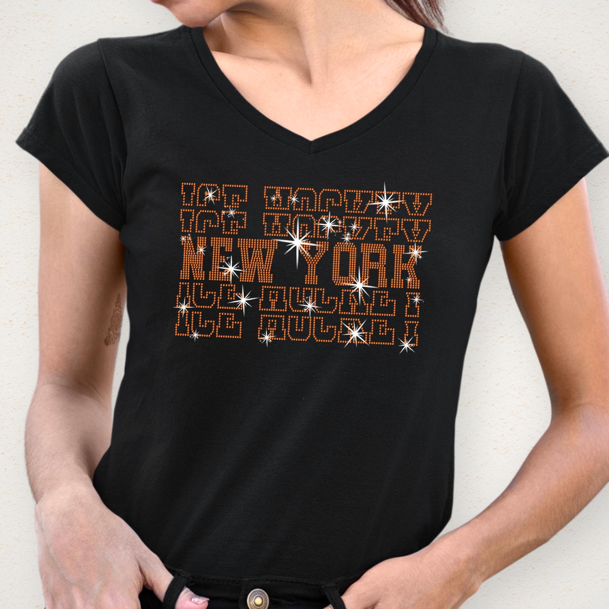 New York Ice Hockey Rhinestone Shirt: Bling Hockey Fans Tee