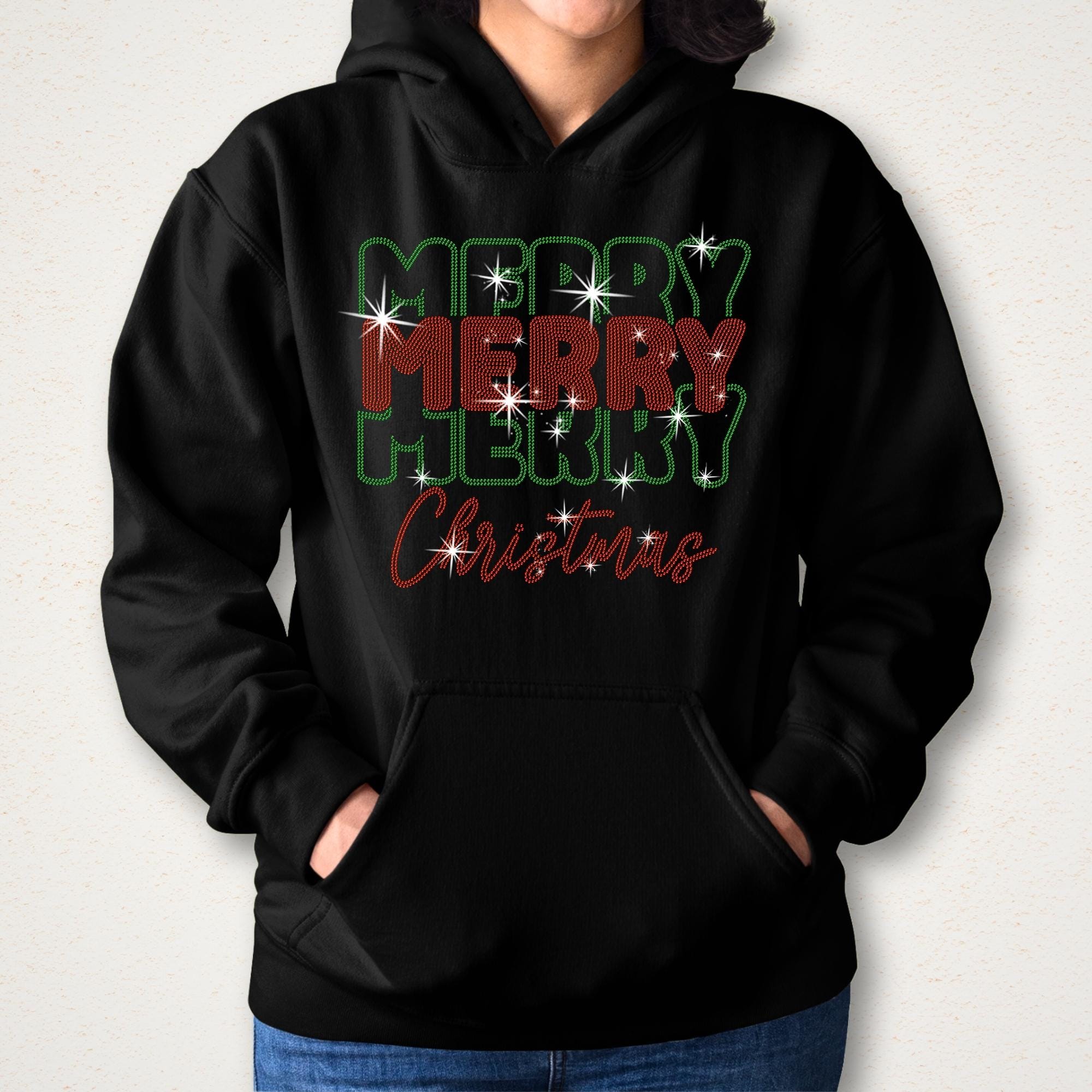 Merry Christmas Rhinestone T-Shirt: Women's Xmas Sparkle Shirt