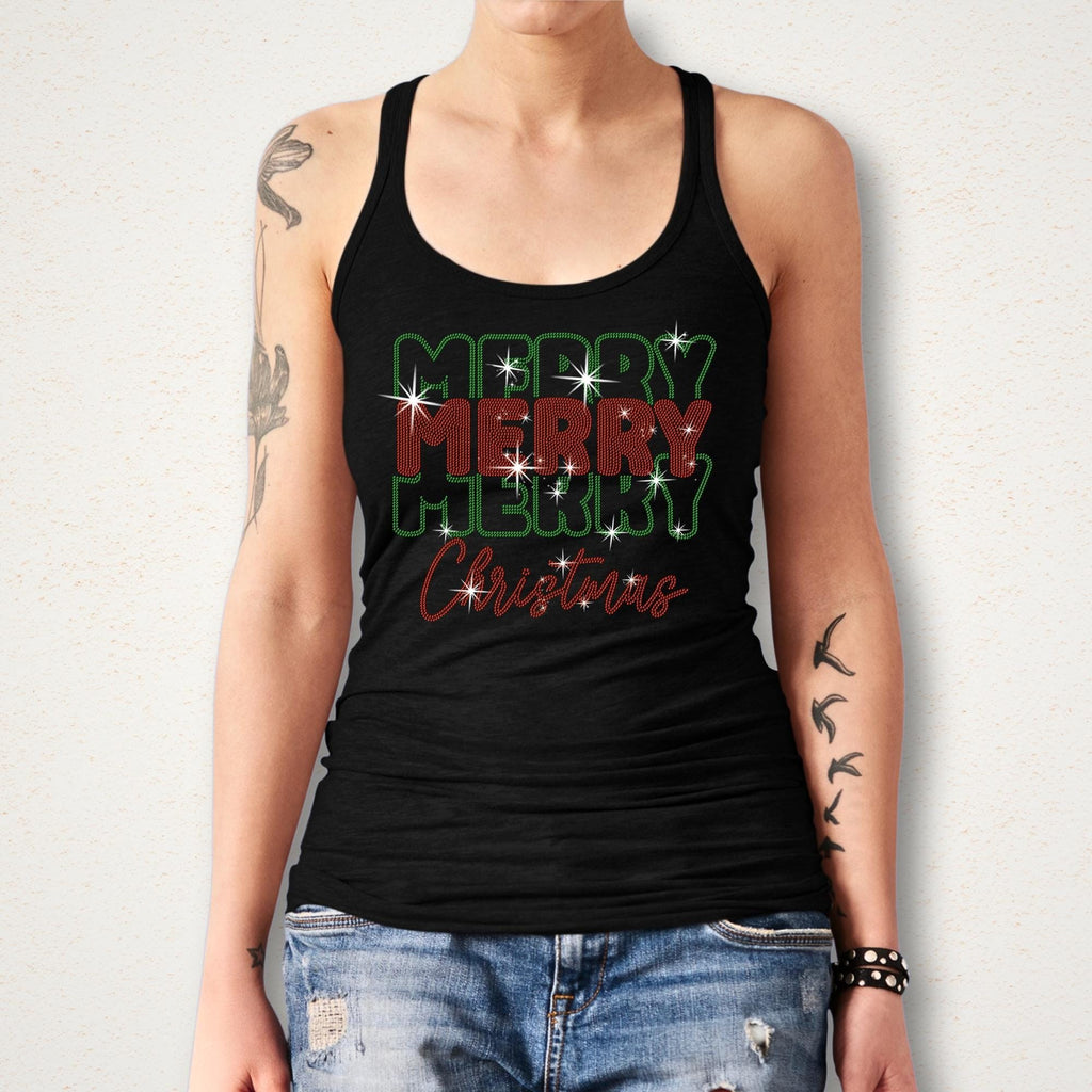 Merry Christmas Rhinestone T-Shirt: Women's Xmas Sparkle Shirt