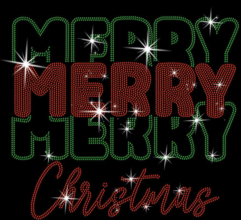 Merry Christmas Rhinestone T-Shirt: Women's Xmas Sparkle Shirt