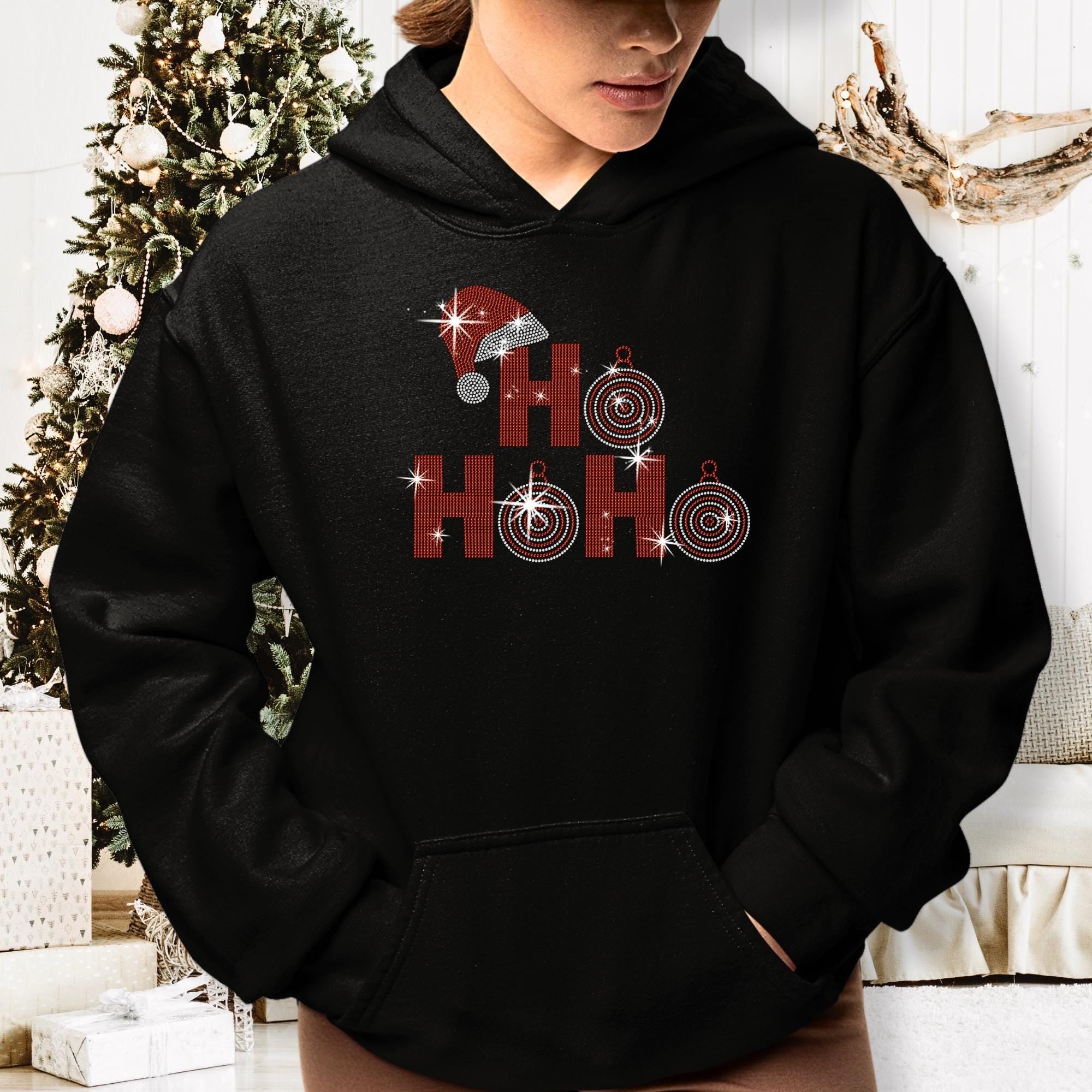 Santa Ho Ho Ho Rhinestone T-shirt, Christmas Gift Hoodie: Sparkle Retro Christmas Shirt Secondary image