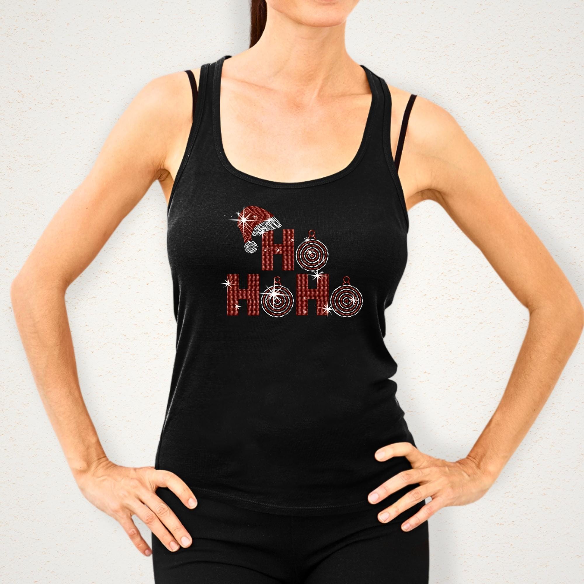Santa Ho Ho Ho Rhinestone T-shirt, Christmas Gift Hoodie: Sparkle Retro Christmas Shirt