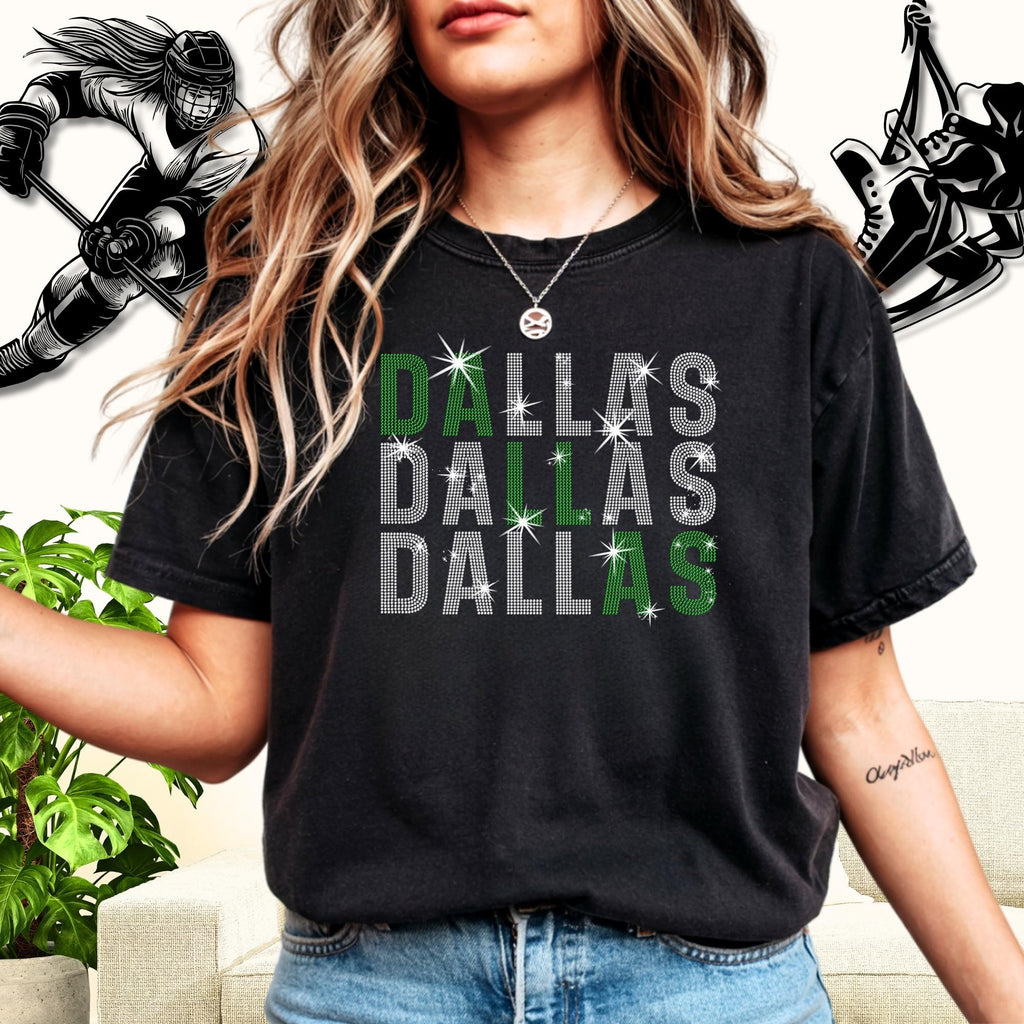 Dallas Rhinestone Shirt: Ice Hockey Game Day Season Outfit