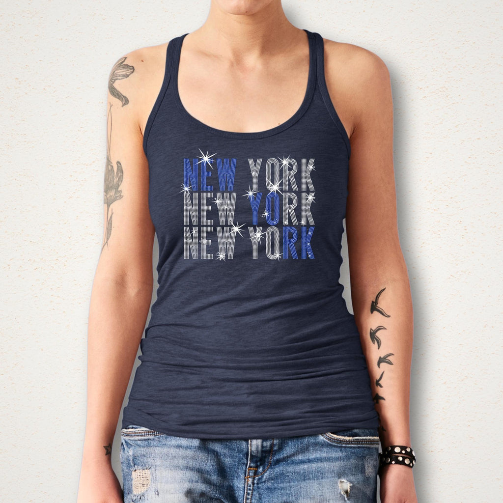 New York Rhinestone Shirt: Ice Hockey Fans Bling Tee