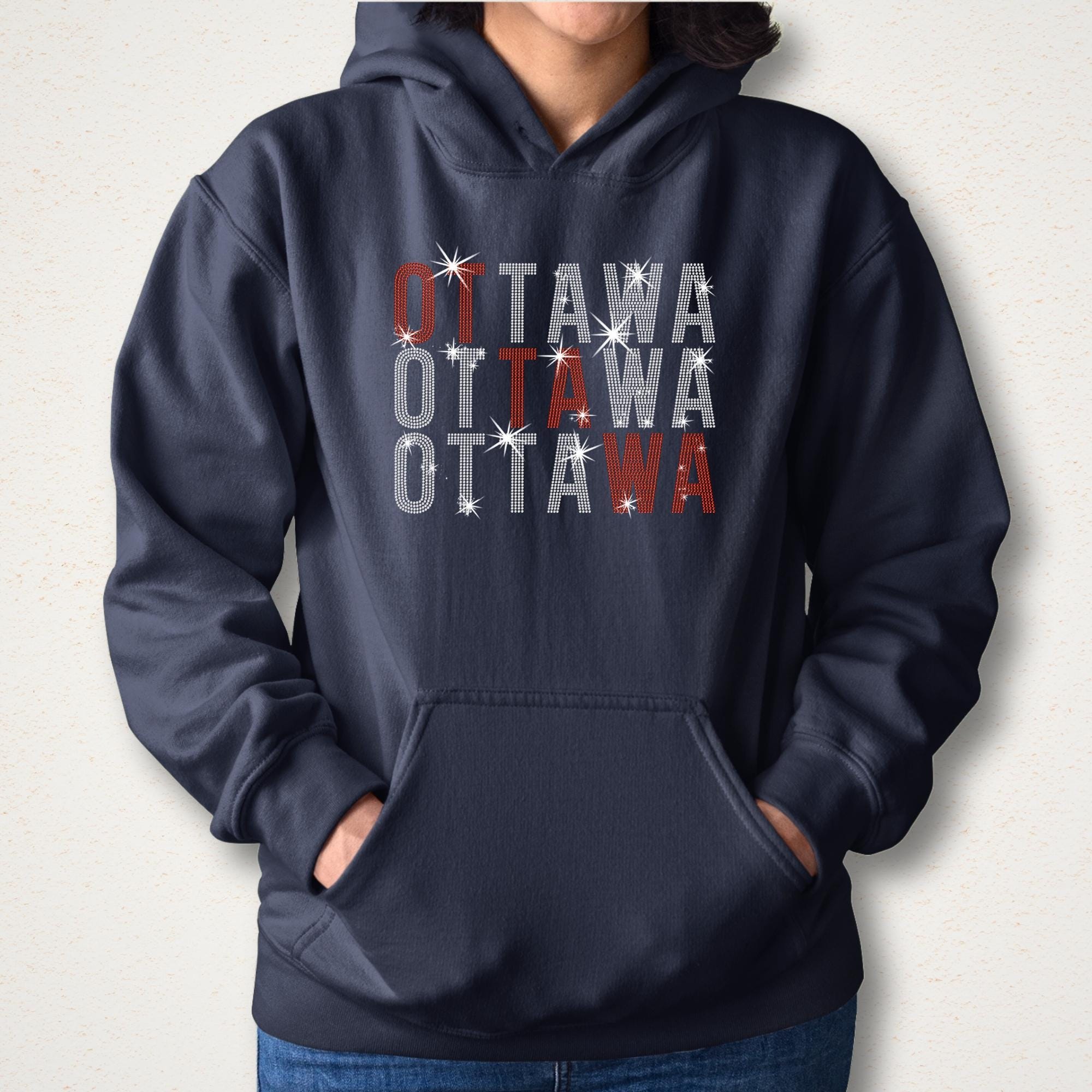 Ottawa Rhinestone Shirt: Hockey Player Sparkle Hoodie