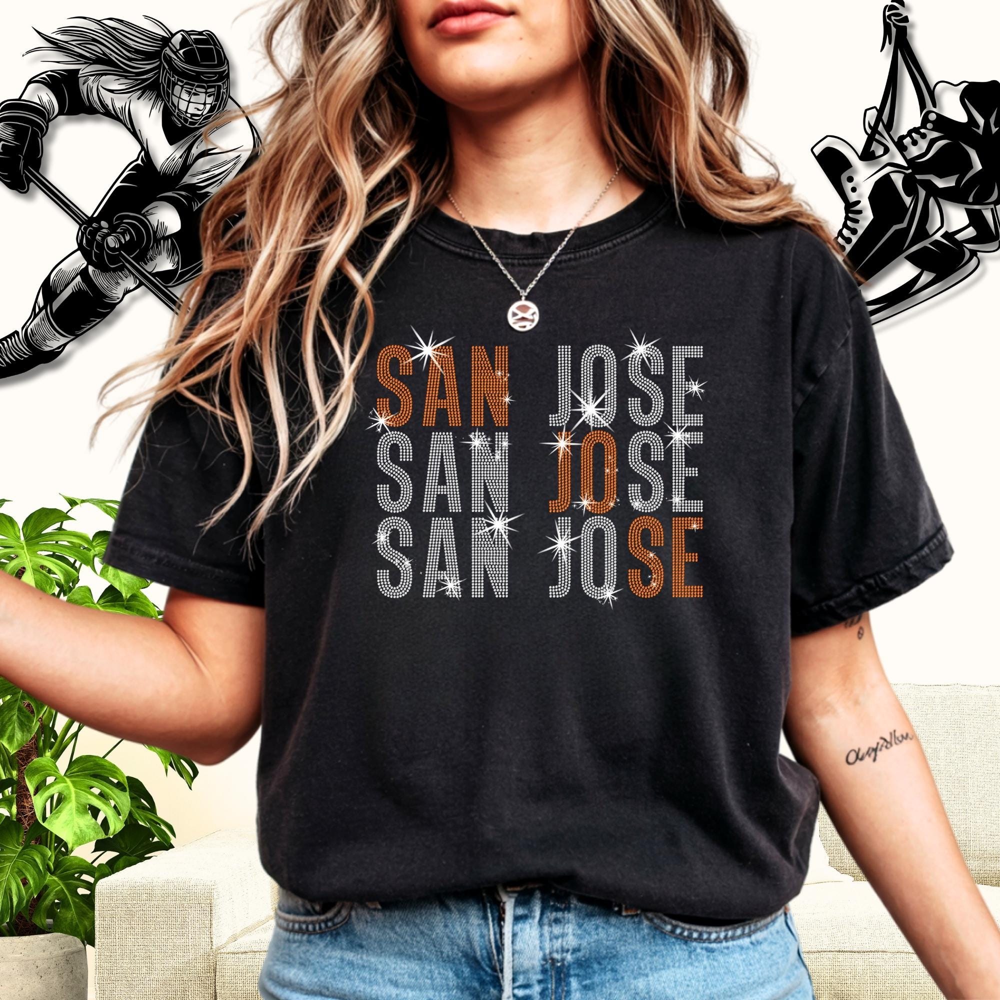 San Jose Rhinestone Shirt: Hockey Team Game Day Hoodie