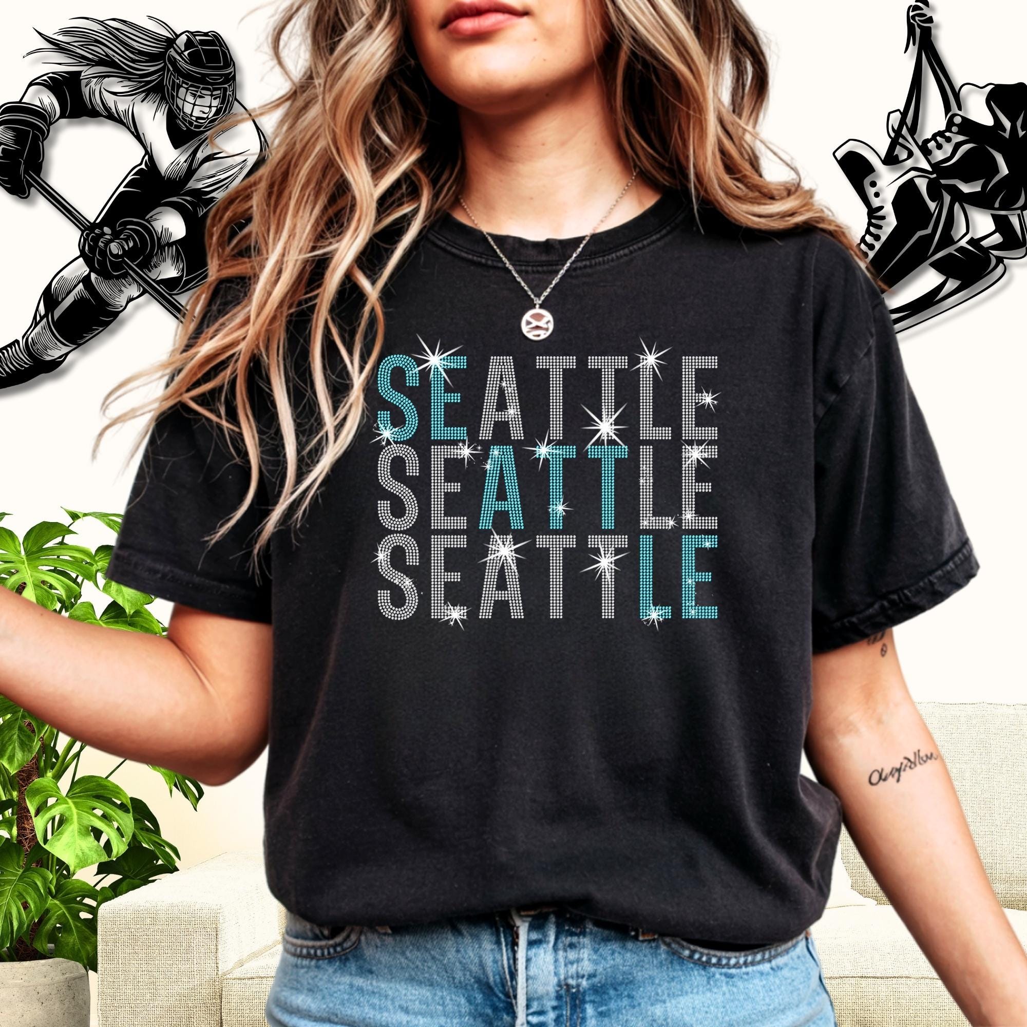 Seattle Rhinestone Shirt: Ice Hockey Lovers Sparkle Tee