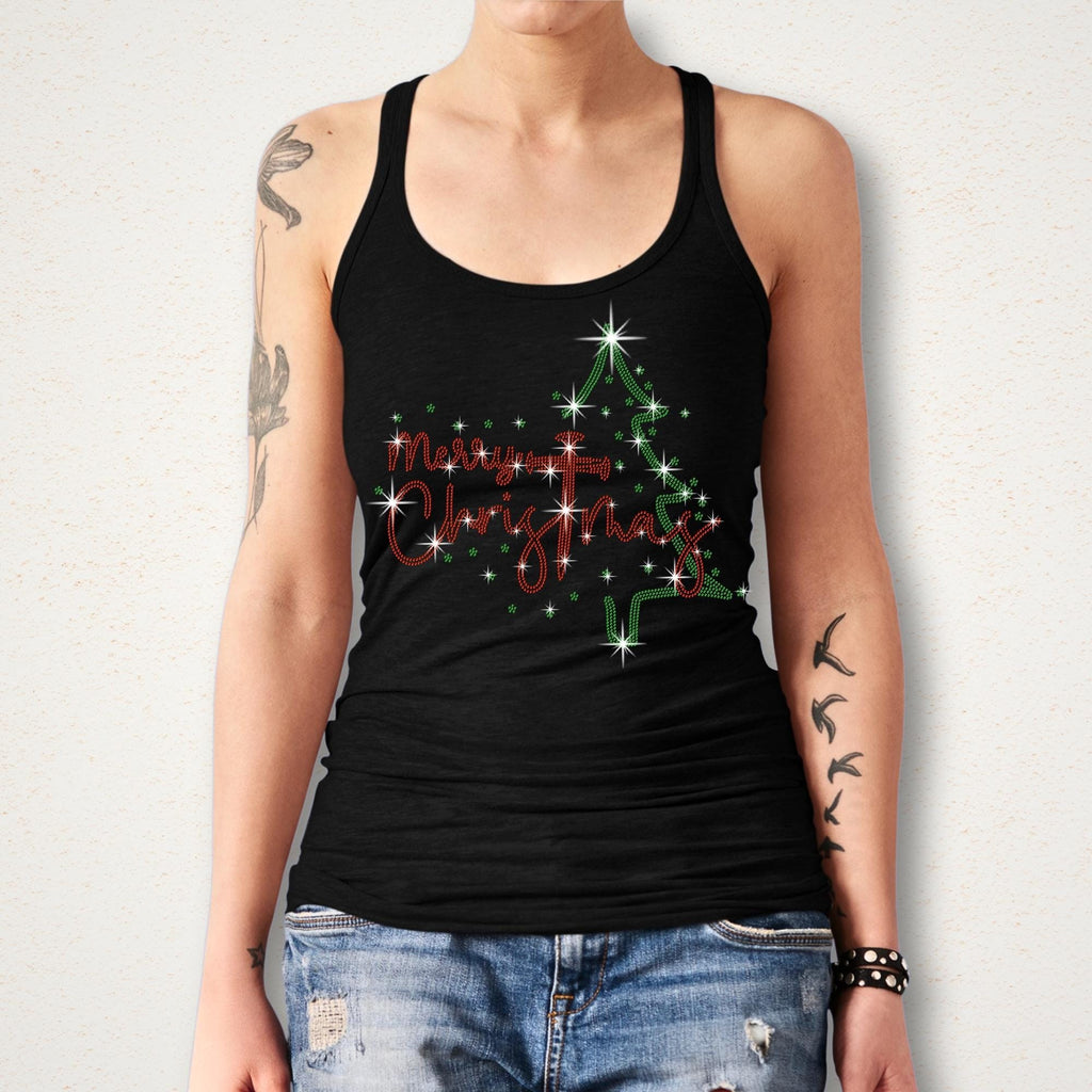 Merry Christmas Rhinestone Shirt : Christmas Tree Sparkle Sweatshirt