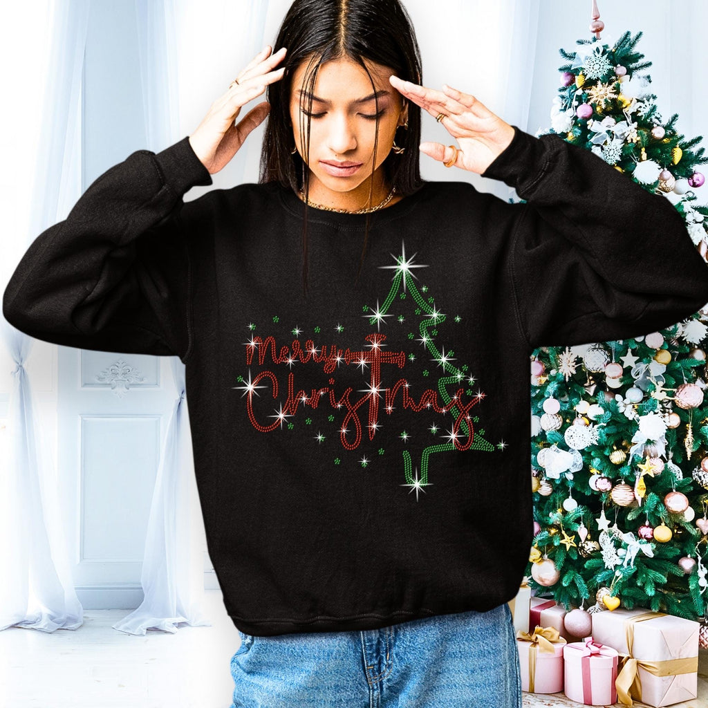 Merry Christmas Rhinestone Shirt : Christmas Tree Sparkle Sweatshirt