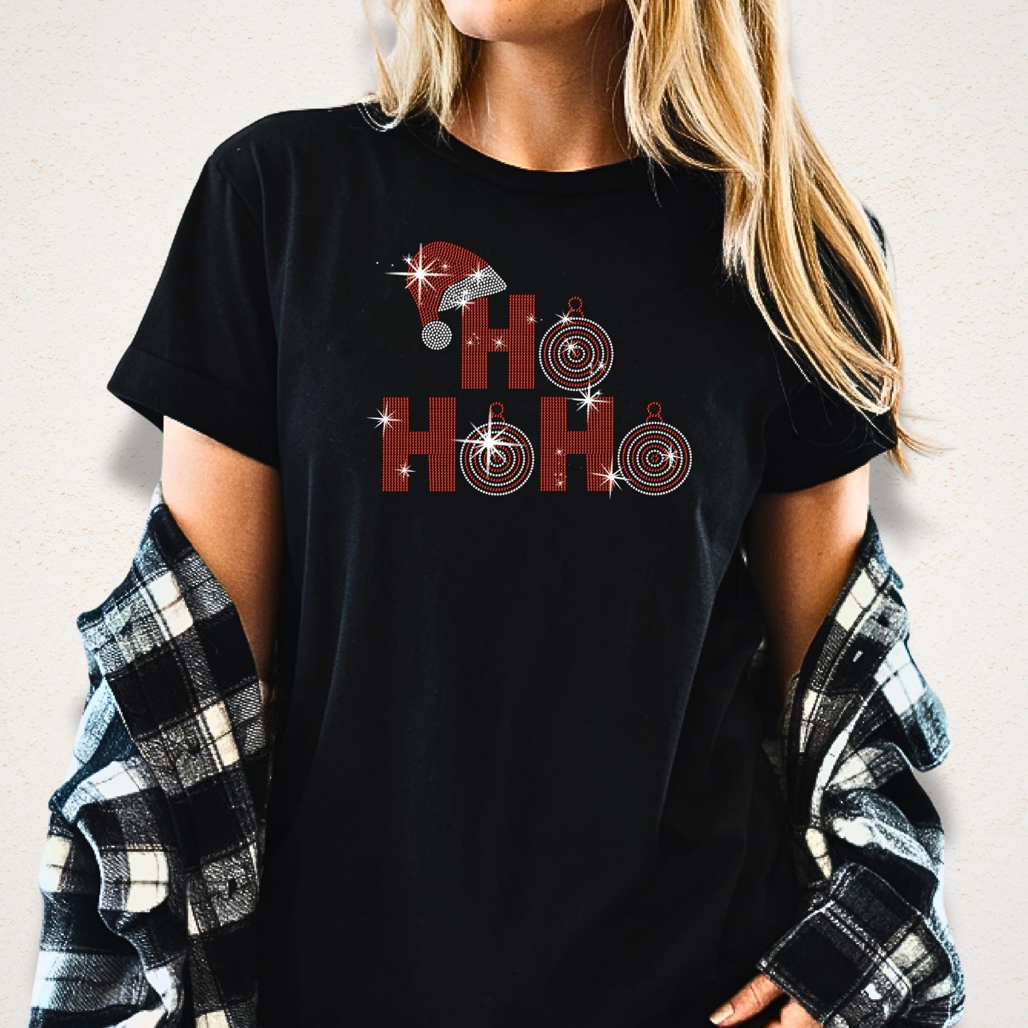 Santa Ho Ho Ho Rhinestone T-shirt, Christmas Gift Hoodie: Sparkle Retro Christmas Shirt