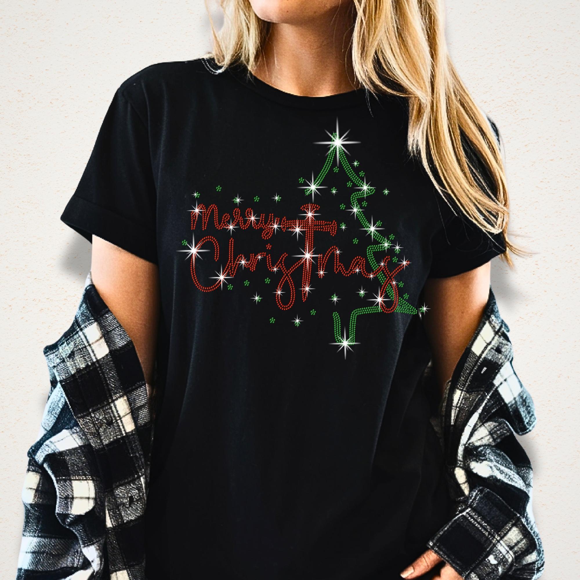 Merry Christmas Rhinestone Shirt : Christmas Tree Sparkle Sweatshirt Main image