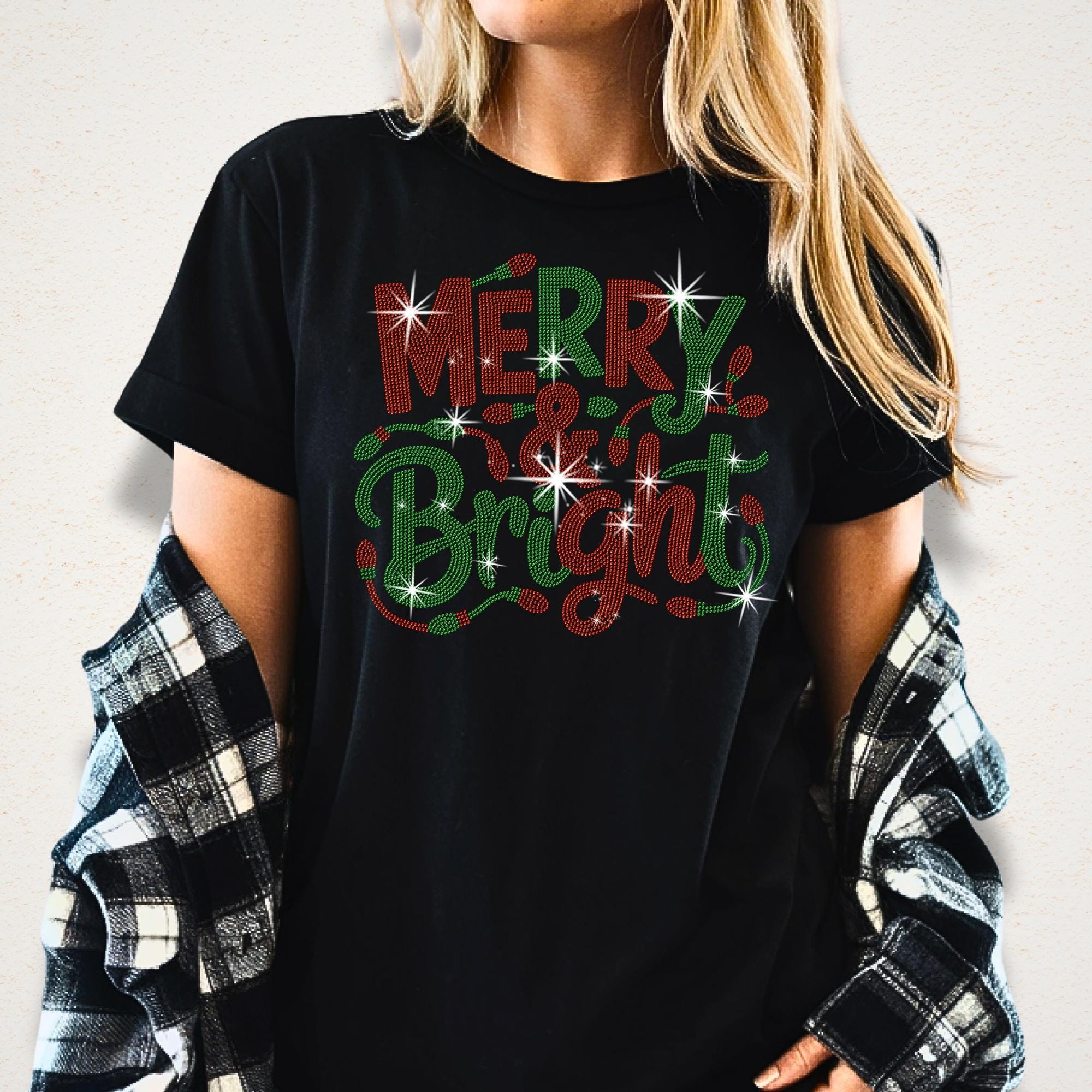 Merry and Bright Rhinestone Christmas Shirt: Christmas Lights Sparkle Sweatshirt