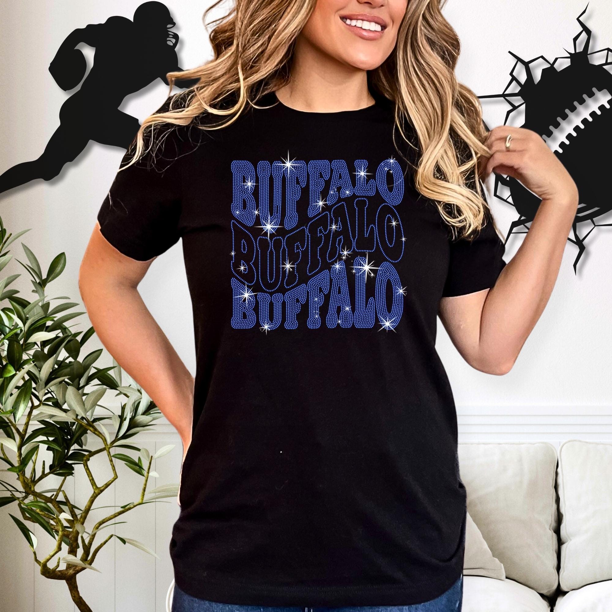 Buffalo Rhinestone Shirt: Bling Game Day Football T-Shirt for Fans Main image