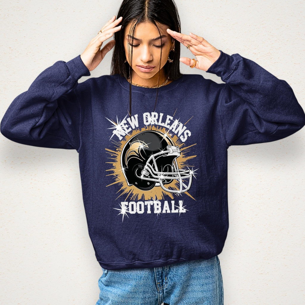 New Orleans Football DTF Rhinestone Shirt: Bling Game Day Tee