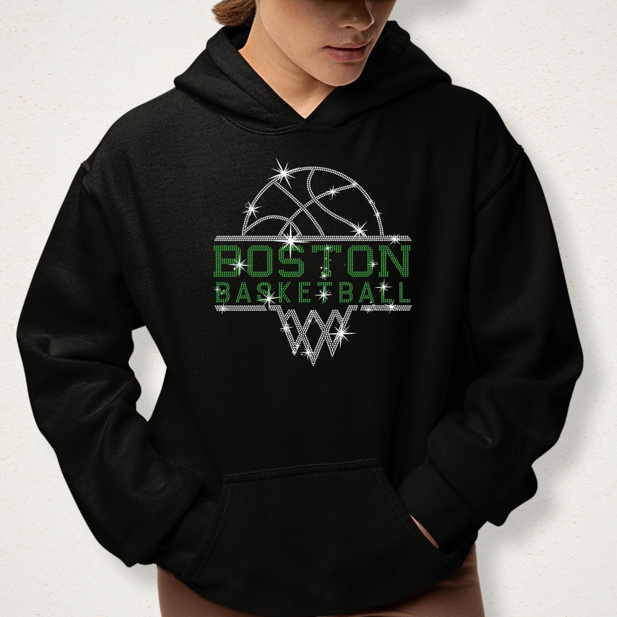 Boston Basketball Rhinestone Shirt: Basketball Sports Team Sparkle Tee