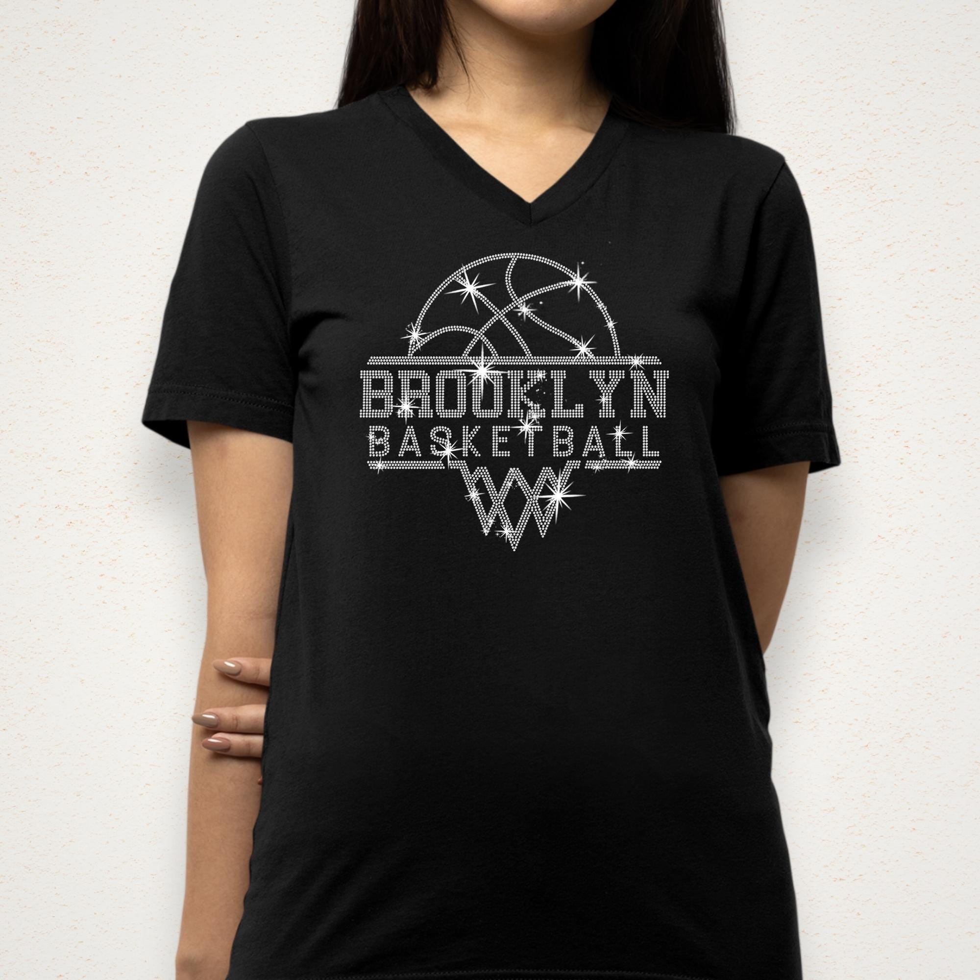 Brooklyn Basketball Rhinestone Shirt: Trendy Basketball Team Fans Apparel