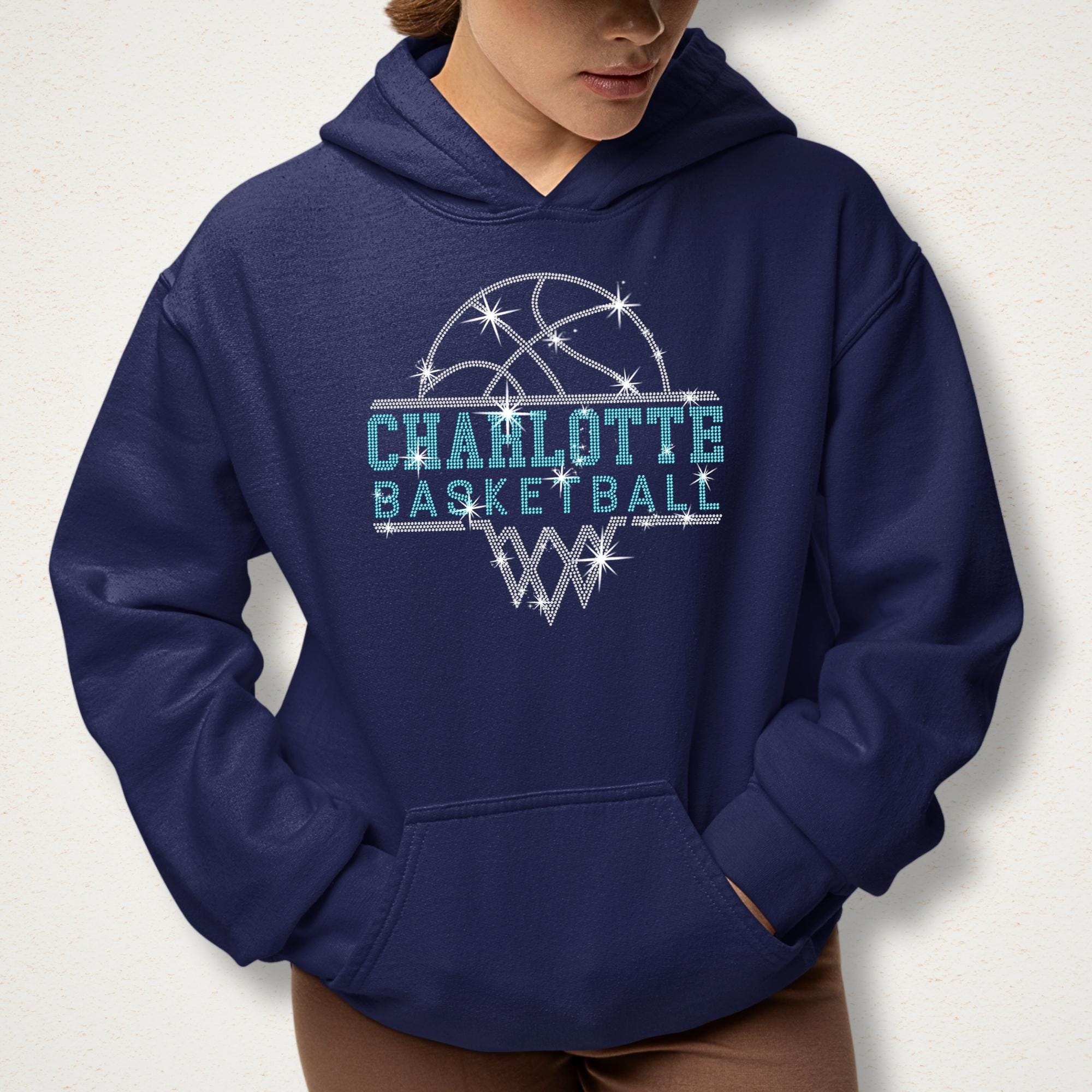 Charlotte Basketball Sports Team Rhinestone Shirt: Basketball Game Day Bling Hoodie