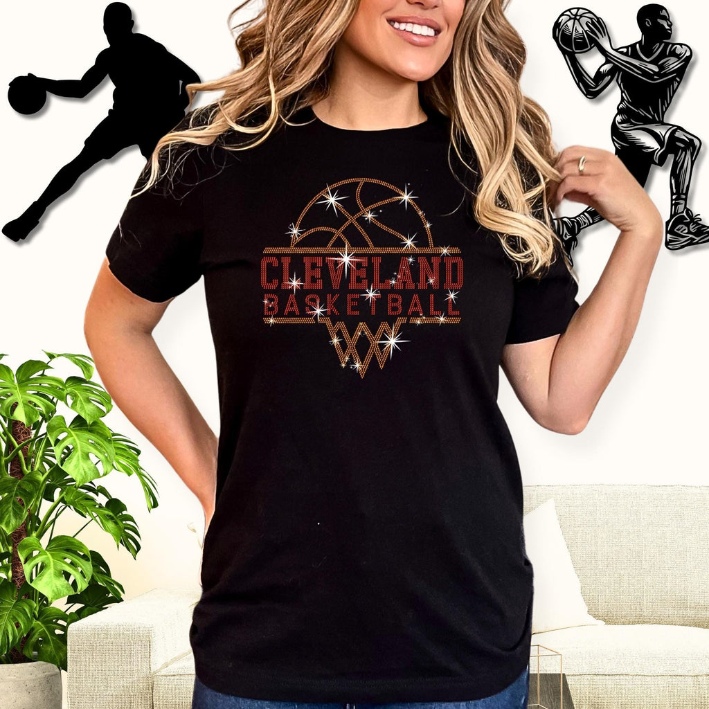 Cleveland Basketball Sports Team Rhinestone Shirt: Basketball Team Fans Bling Outfit