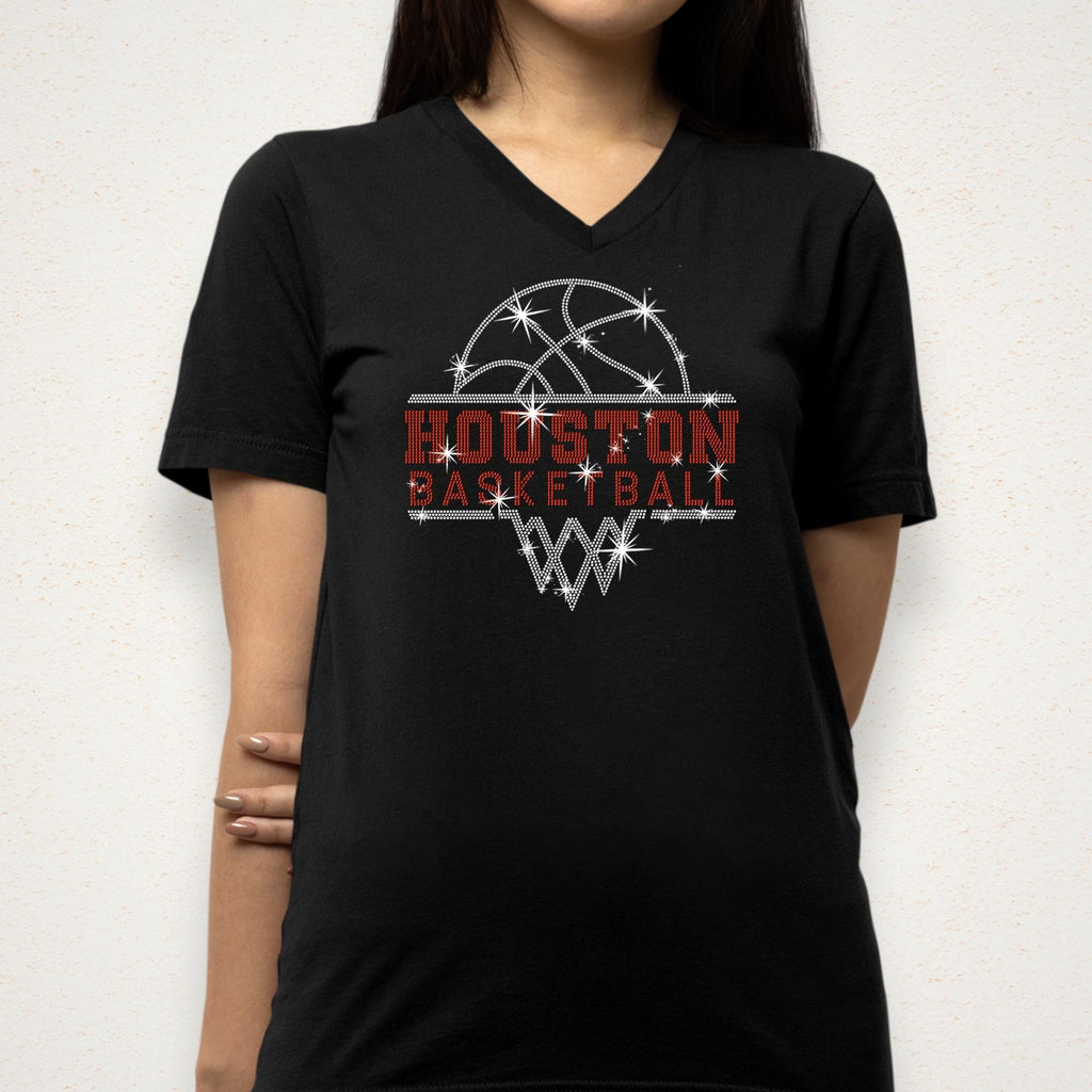 Houston Basketball Sports Team Rhinestone T-shirt: Basketball Team Retro Bling Shirt