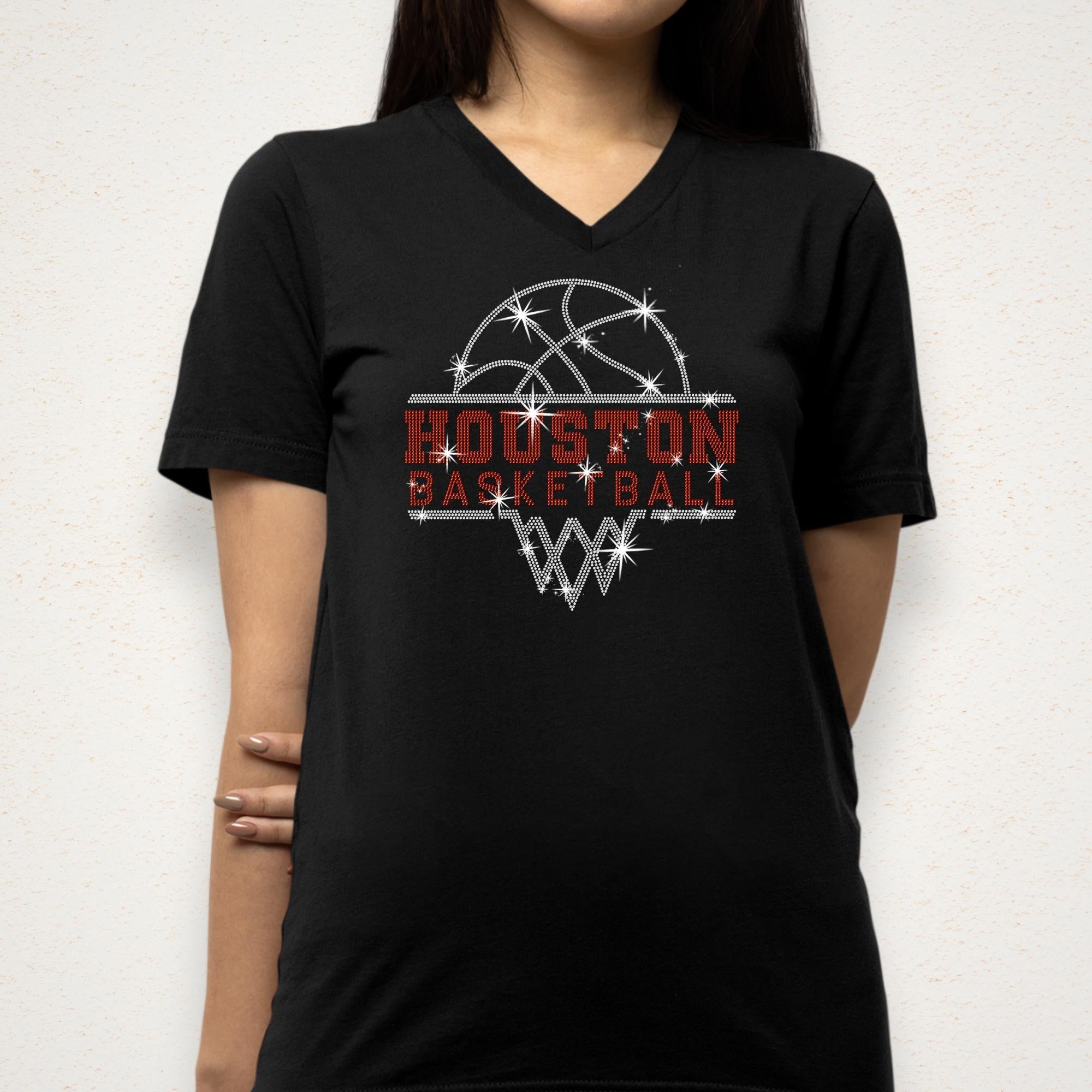 Houston Basketball Sports Team Rhinestone T-shirt: Basketball Team Retro Bling Shirt