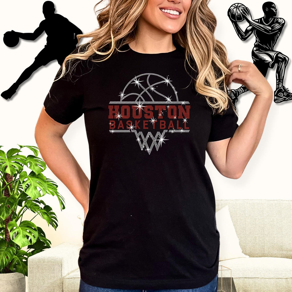 Houston Basketball Sports Team Rhinestone T-shirt: Basketball Team Retro Bling Shirt