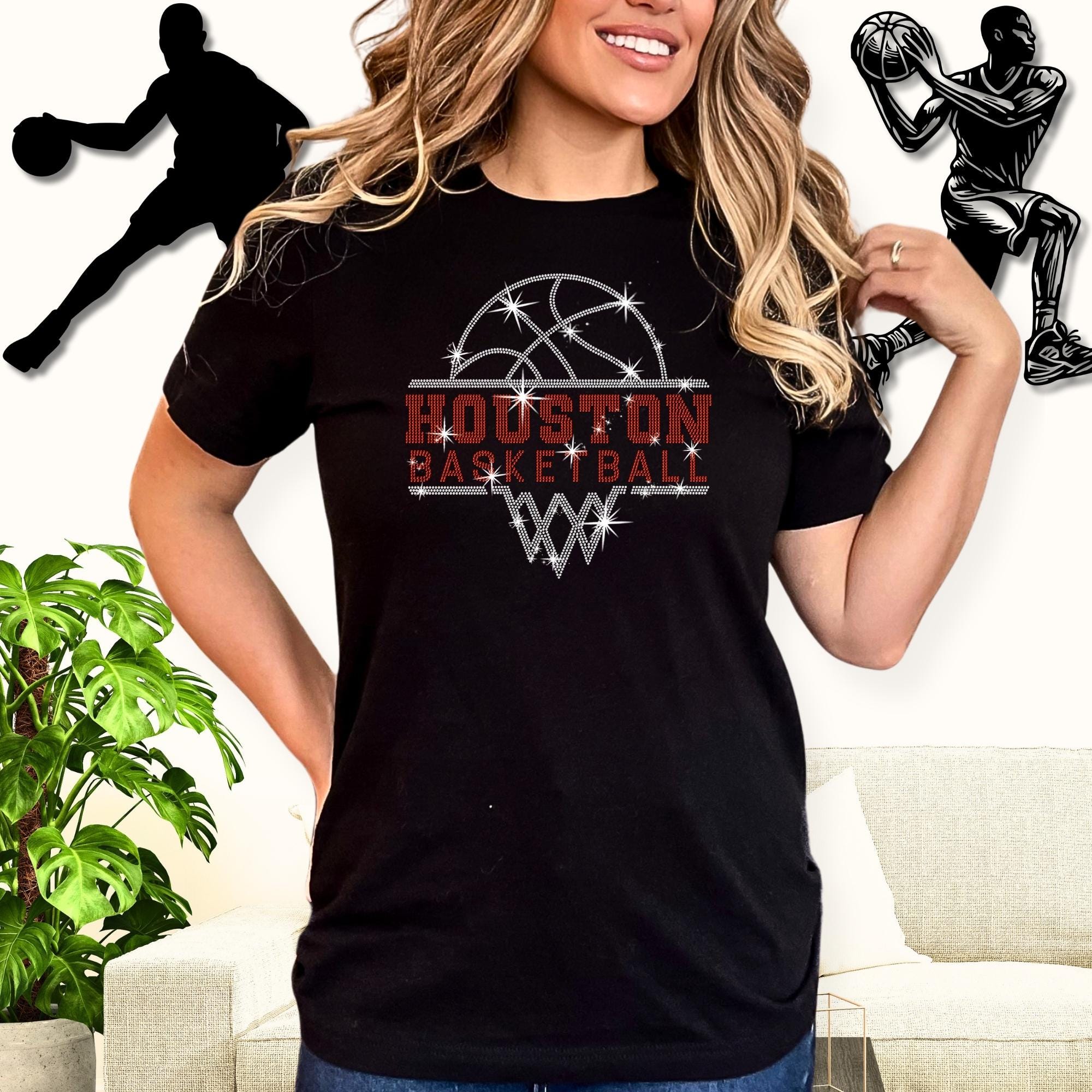Houston Basketball Sports Team Rhinestone T-shirt: Basketball Team Retro Bling Shirt
