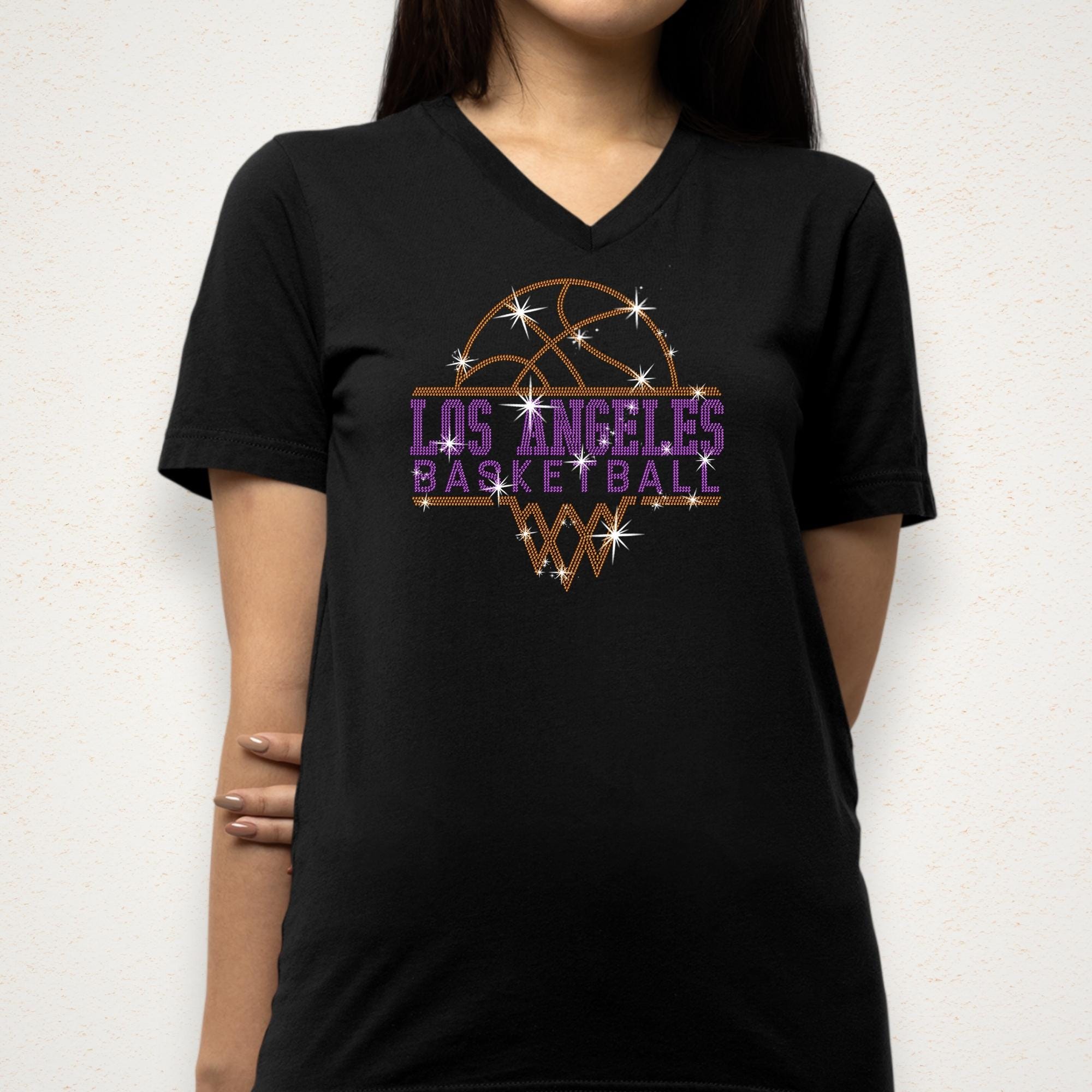 Los Angeles Basketball Team Rhinestone Shirt: Women's Basketball Game Day Bling Tee