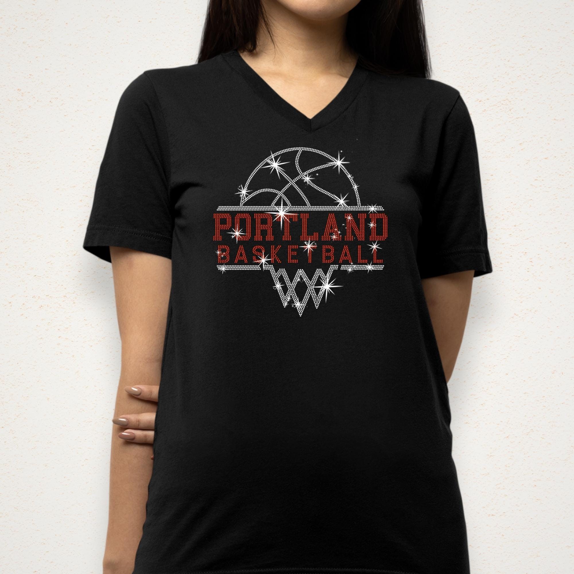 Portland Basketball Sports Team Rhinestone Shirt: Basketball Lovers Cheer Sparkle Tee