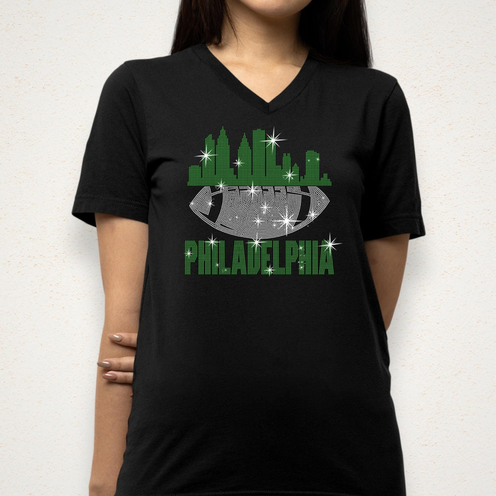 Philadelphia Rhinestone Football Shirt: Game Day Bling Tee