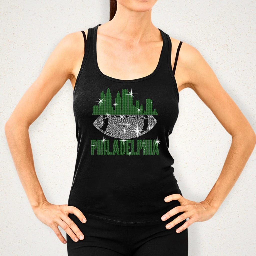 Philadelphia Rhinestone Football Shirt: Game Day Bling Tee