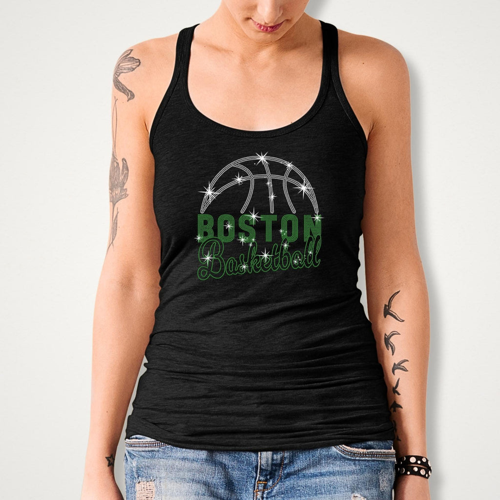 Boston Basketball Rhinestone T-Shirt: Sports Lover Sparkle Gift
