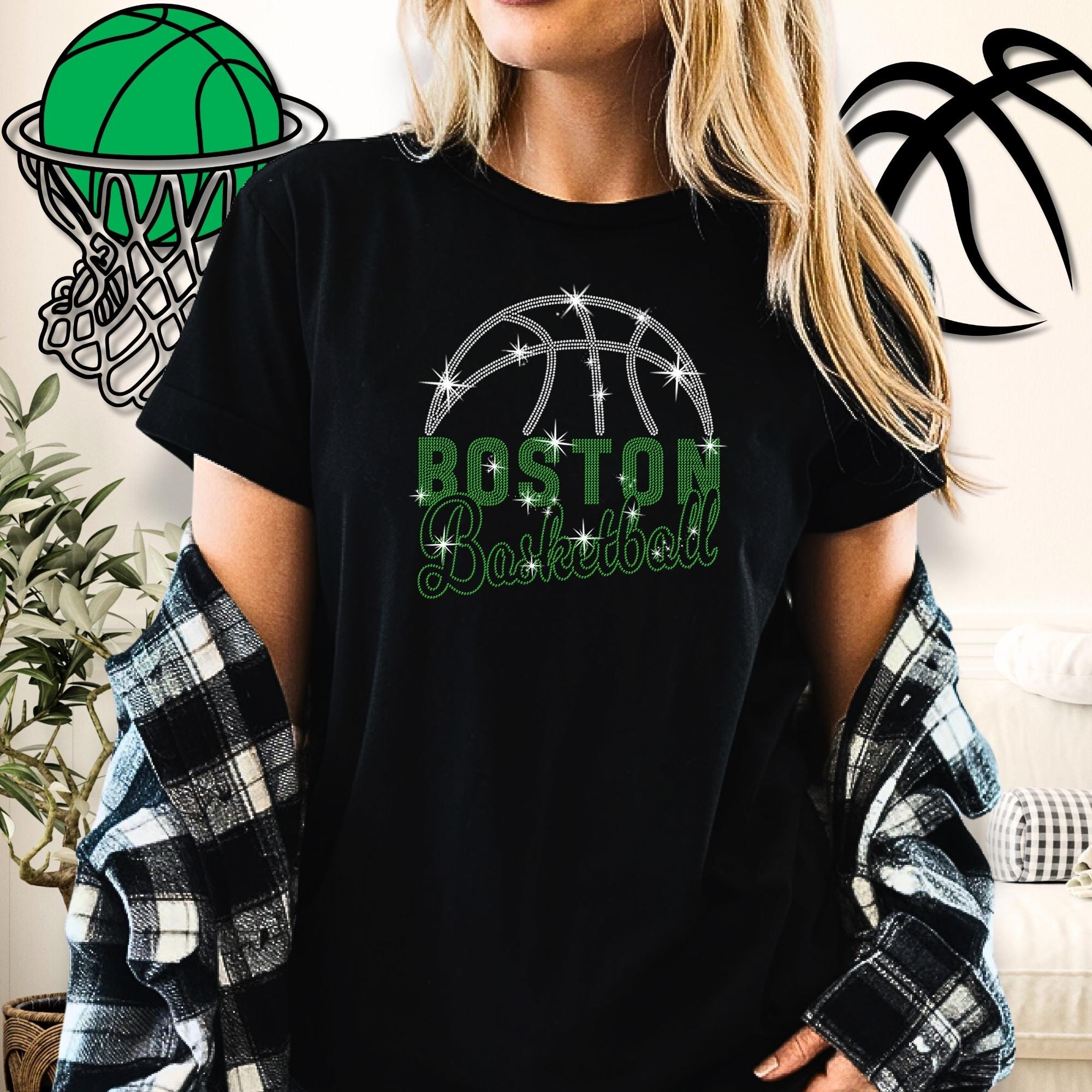 Boston Basketball Rhinestone T-Shirt: Sports Lover Sparkle Gift Main image